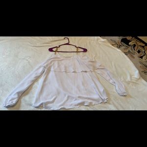 White cold shoulder top, gold chain accent
